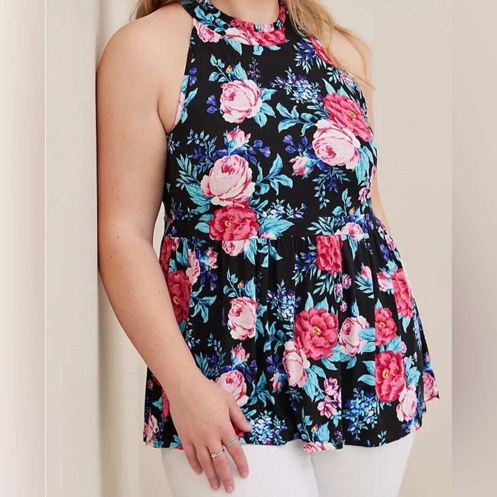 Torrid Floral Babydoll Super Soft Slub Halter Neck Tank